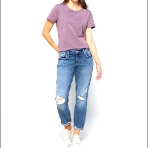 Silver Jeans Mid Rise Sam Boyfriend Destroyed Curvy Cuffed Stretch Women 26 x 27